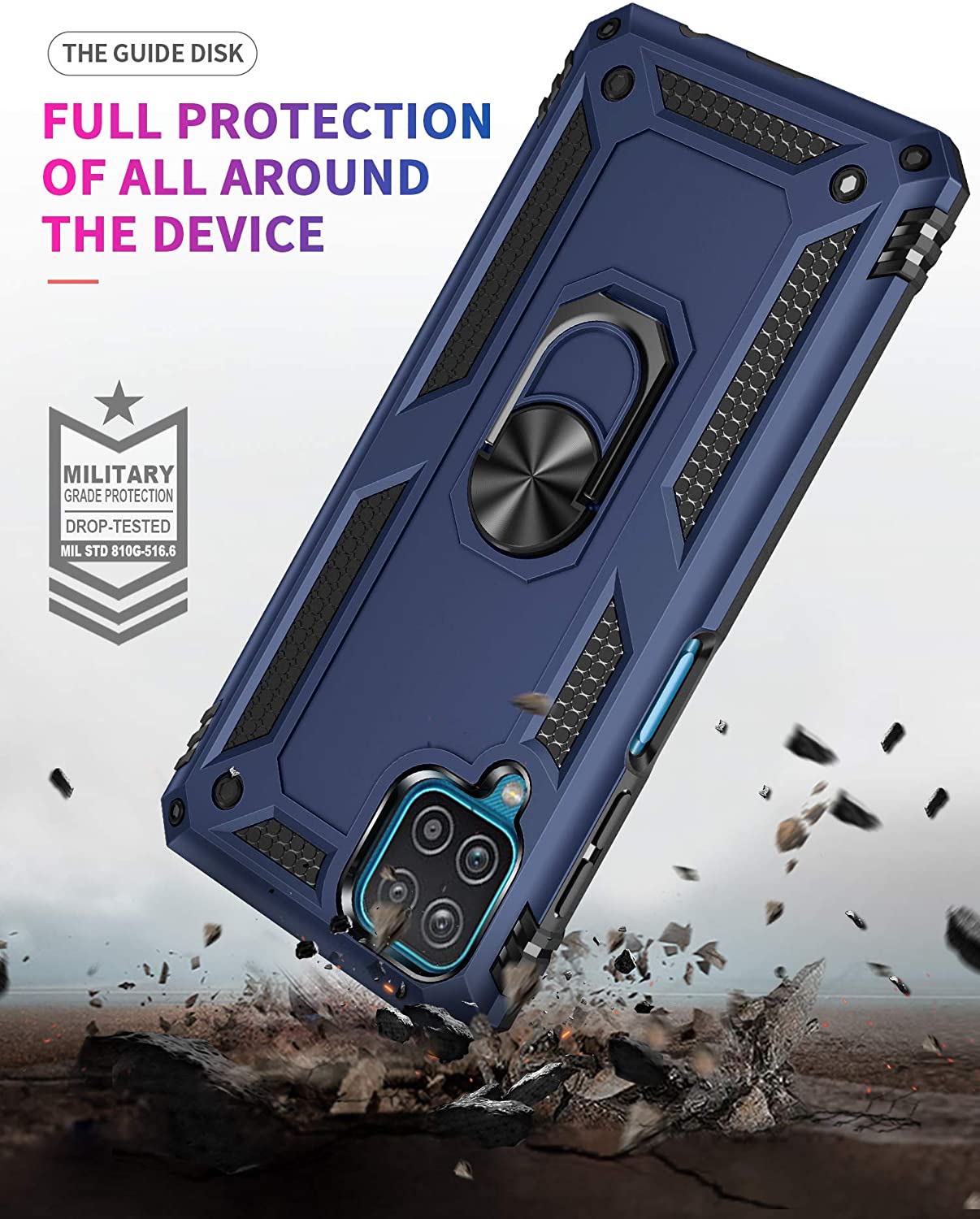 Protectores para celular  para Samsung  A12 / M12 Funda reforzada con anillo v2 Azul